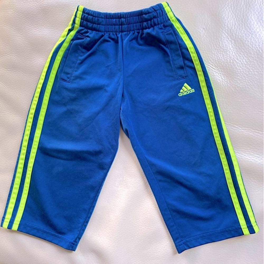 3/$20💥Adidas Track Pants, Iconic Side Stripes, Bright Blue & Lime Green, Tricot